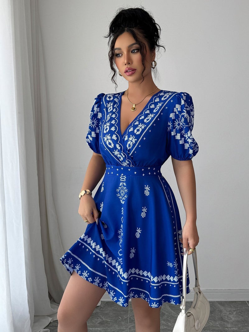 OUTZIDR White Printed V-Neck Dress - Image 4